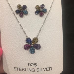 Silver Stamped 925 Flower set